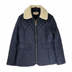MICHAEL Michael Kors Navy Quilted Puffer with Cream Collar